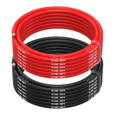 Image de MMOBIEL Fil Électrique 10 AWG Gauge (5,26mm²) Câble en Cuivre Étamé 2 Fils Séparés Rouge et Noir Chacun 5m / 16.4ft pour Drones, Imprimantes 3D, Batteries, de Haut parleurs, Bandes Led