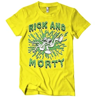 Image de Rick and Morty Officiellement sous Licence Splash Hommes T Shirt (Jaune), XX Large