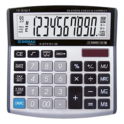 Image de Calculatrice de Bureau DONAU Tech/K DT4101 38 Fonction Racine à 10 Chiffres/ 136x134x28mm/ Couleur: Argent/Calculatrice avec Affichage Chiffres/Double Alimentation/Garantie 5 Ans