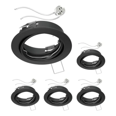 Image de ledscom.de 5 pièces cadre d&#039;encastrement pour plafond FERE noir mat pivotant (LED/Halogène/MR16/50mm) incl. douille GU5.3