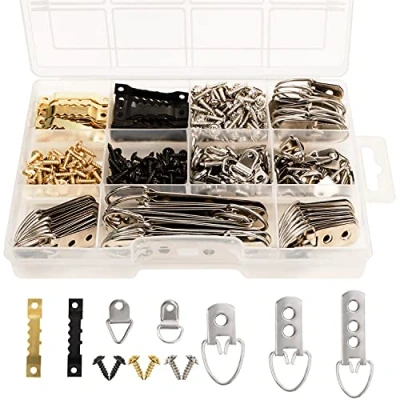Image de Belle Vous Kit d’Accroche Tableau et Photos (415 Pièces) Accroche Cadre Robuste en Dents de Scie, D Vis Fixation Crochet Mural pour Cadres Photos, Miroirs, Horloges Affichage