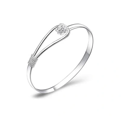 Image de Bracelet en Argent élégant à clipser pour femme Motif floral classique femmes et filles (argent plaqué 925), 2.7*2.1*0.5inch, sterling Métal Argent, Sans pierre