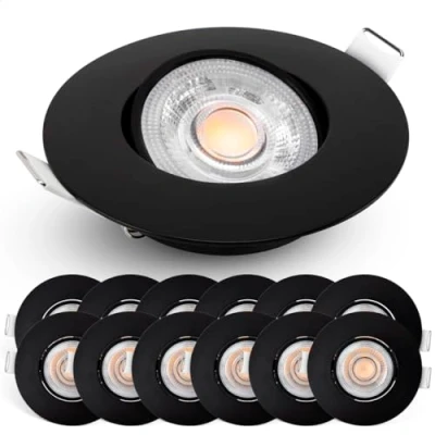 Image de EMOS Spot LED encastrable dimmable, 230V, 4,9W / 480lm 50 orientable, blanc chaud 2700K Lot de 12 Spots plafond dimmable pour l&#039;intérieur, Plafonnier encastré, noir