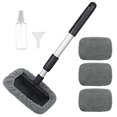Image de Brosse Nettoyage Voiture Extensible de Pare Brise, Kit avec 4 Lavage en Microfibre, Fenêtre Telescopique Rotation à 180 pour Brise