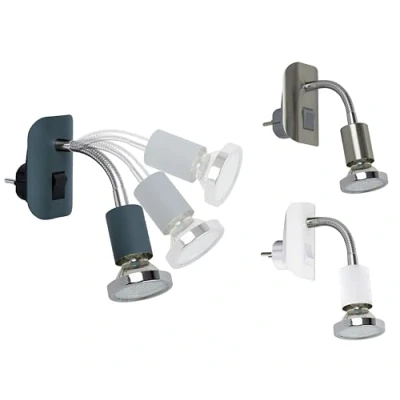 Image de Trango 11 055 lampe de prise en noir anthracite, veilleuse avec 1x ampoule LED GU10 3000K blanc chaud anneau décoratif chromé et interrupteur ON/OFF lecture, applique murale, cuisine