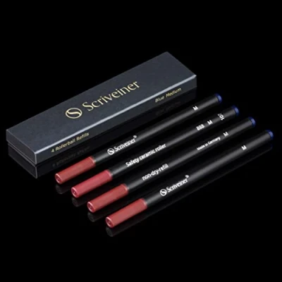 Image de Scriveiner Recharge Roller Bleu Moyen 4 Recharges de Qualité Supérieure pour Stylos Stylo Safety Ceramic M Taille Schmidt 888 Fabriqué en Allemagne