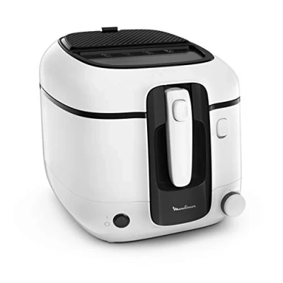 Image de Moulinex Friteuse à huile, 2,2 L d’huile, 1,5 kg de frites, Cuve amovible antiadhésive, Thermostat réglable, Ouverture automatique, Filtre anti odeur, Super Uno AM312010, Blanc