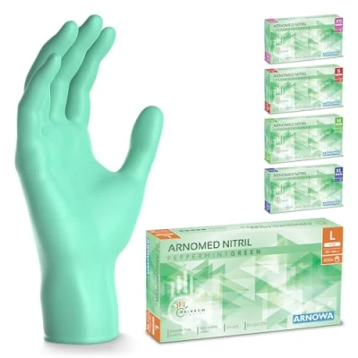 Image de ARNOMED Gants jetables vert, nitrile taille L, Gant jetable avec 100 pièces/boîte, non poudrés, sans latex, disponibles en XS, S, M, L &amp; XL