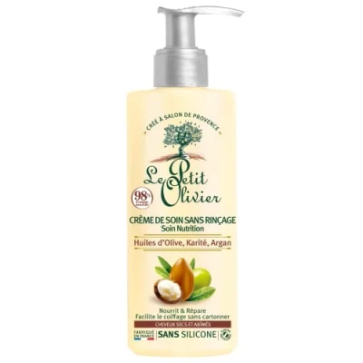 Image de LE PETIT OLIVIER Crème Soin Nutrition Sans Rinçage Huiles D&#039;Olive, Karité &amp; Argan Démêle, Nourrit Répare Cheveux Secs Abîmés Silicone ni Sulfate Fabriqué en France 200ml