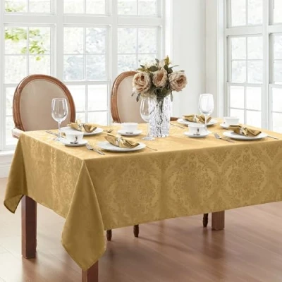 Image de Elrene Home Fashions Nappe damassée rectangulaire en Polyester, doré, 152,4 x 304,8 cm