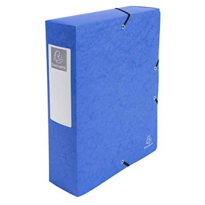 Image de Exacompta Ref. 50832E 1 boite de classement avec élastiques Exabox en carte lustrée 600g/m2 Dos 8 cm dimensions 25 x 33 pour documents A4 couleur bleu livrée montée