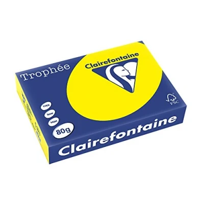 Image de Clairefontaine Réf. 1877C 2500 feuilles de papier Couleur au format A4 Trophée 80 g/m² Carton contenant 5 ramettes 500 jaune soleil