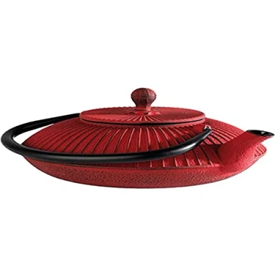 Image de APS Théière &quot;ASIA&quot; fonte, intérieur émaillé, filtre à thé inclus, idéal pour 2 3 tasses dimensions : 18 x 19,5 cm/hauteur 15 cm/volume 0,8 l (Rouge)