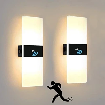 Image de Lot de 2 Applique Murale a Pile Interieur Rechargeable avec Détecteur Mouvement, 2,8w LED Lampe Sans Fil, 2000 Mah Portable Magnétique Lumière Escalier Interrupteur, Noir, 3000K