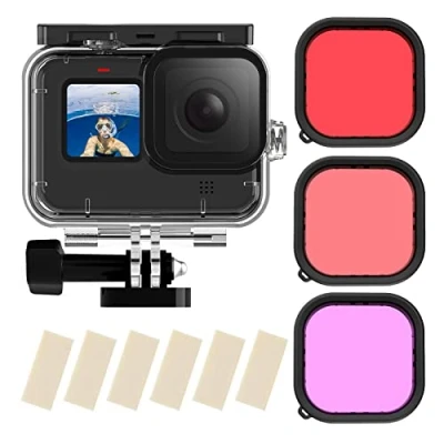 Image de TELESIN 60M Boîtier étanche pour GoPro Hero 13/12/11/10/9 Black, Coque de Protection 60M/200FT avec Support à dégagement Rapide 13 12 11 10 9 + 3 Filtres 6 Feuilles Anti buée