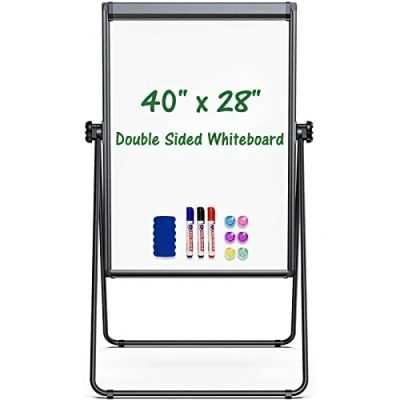 Image de tableau blanc magnétique 101,6 x 71,1 cm effaçable à sec double face Hauteur réglable Chevalet portable avec crochets pour rabat l&#039;enseignement, la présentation,