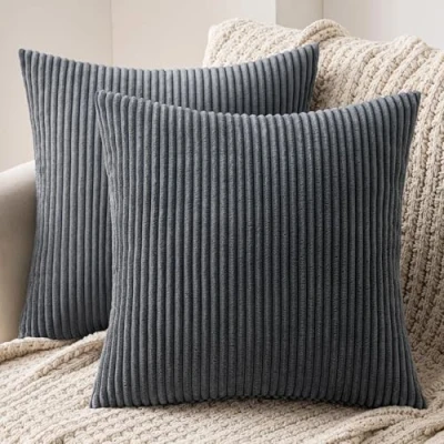 Image de MIULEE Lot de 2 Decorative Housse Coussin en Velours Côtelé Canapé Taie d&#039;oreiller Douce pour Maison Salon Chambre Lit Clic Clac 45x45cm Gris