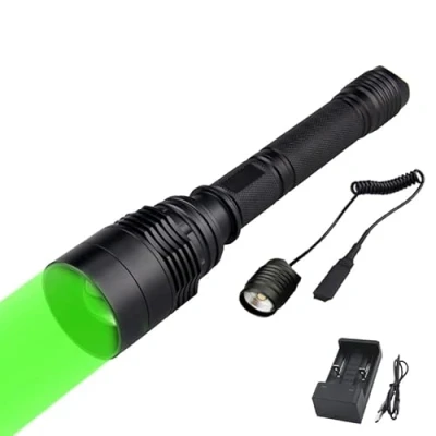 Image de WESLITE Lampe Torche Verte de Chasse, Tactique Poche Vert 350 Mètresà chasse à Longue Portée Zoom able avec Pressostat, 2 x Piles Rechargeables, Chargeur