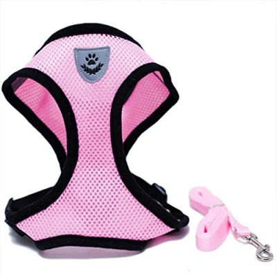 Image de Locisne Mesh Tissu Dog Vest Harnais souple réglable confortable Pet Chest Lead Walking Leash avec clip (Rose, Medium)