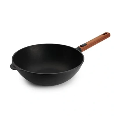 Image de Woll Eco Logic QXR Wok inductif, diamètre 30 cm, hauteur 10 avec manche en bois amovible durable, convient pour tous les types de feux, sans PFAS, revêtement anti adhésif, fonte d&#039;aluminium