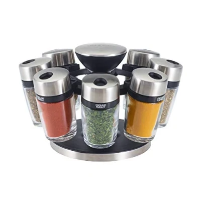 Image de Cole &amp; Mason H121807 Cambridge Carrousel à Épices et Herbes, 8 Pots en Verre, Étagère Épices, Rotatif 360, Présentoir épices, Rangement épices