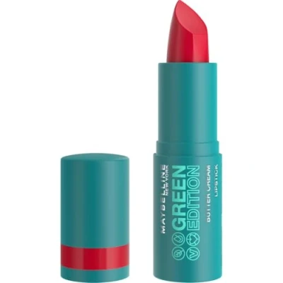 Image de Maybelline New York Rouge à Lèvres Satiné &amp; Pigmenté Enrichi en Beurre de Cacao 86% d&#039;Ingrédients d&#039;Origine Naturelle Formule Vegan Butter Cream Green Edition Teinte : Maple (04)
