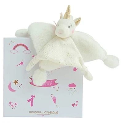 Image de Doudou et Compagnie Licorne Plat Carré 22 cm Or/Blanc Lucie La DC3275