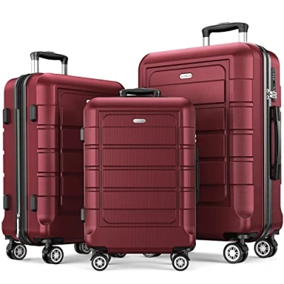 Image de SHOWKOO Set de 3 Valise Rigide Voyage ABS+PC Extensible Légère Durable Trolley Sets Bagages Cabine avec 4 roulettes Silencieuses à 360 et Serrure TSA (M L XL Rouge)