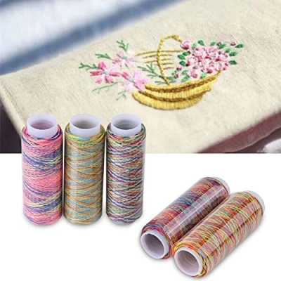 Image de Hztyyier Fils de Couture en Polyester Multicolore Gradient à Coudre Quilting Bobines Broderie vêtement Accessoire 5pcs