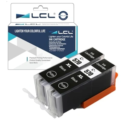 Image de LCL Cartouche d&#039;encre Compatible PGI 570 570XL 570XLBK (2 PGBK) Remplacement pour Canon PIXMA TS5050 TS5051 TS5053 TS5055 MG5700 MG5750 MG5751 MG5752 MG5753 TS6050 TS6051 TS6052 MG6800 MG6850