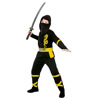 Image de Wicked Costumes Déguisement de ninja pour enfant Noir/jaune Taille M 5 7 ans