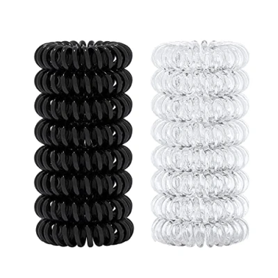 Image de 16 PCS Elastique à cheveux spirale Bandeaux de queue cheval Accessoire Coiffeur, Noir 8 pièces/Transparent pièces