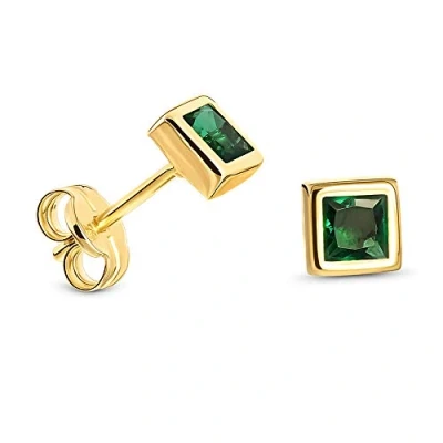 Image de Miore Boucles d&#039;Oreilles Femmes Clous carrés en Or Jaune 9 Carat / 375 avec Pierre Précieuse émeraude vert, Bijoux