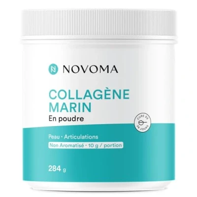 Image de NOVOMA Collagène Marin Poudre Type 1 &amp; 3, Peau Articulations, 10g par Portion, Cure de 28 jours, Breveté Naticol Avec Vitamine C, Pot 284g Sans arôme, Made in France