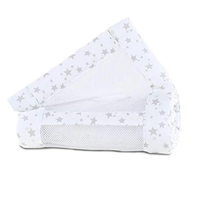 Image de babybay Tour de Lit en Maille Piqué Convient pour Modèle Maxi Boxspring Comfort/Comfort Plus Blanc avec Étoiles Gris Perle 1 Unité