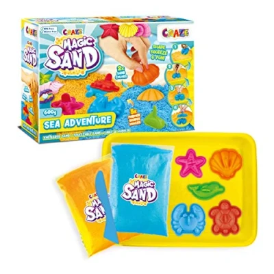 Image de CRAZE MAGIC SAND Aventures Marines Sable cinétique 600 g magique enfant avec 6 moules &amp; bac à modeler Atelier créatif SMART 28605
