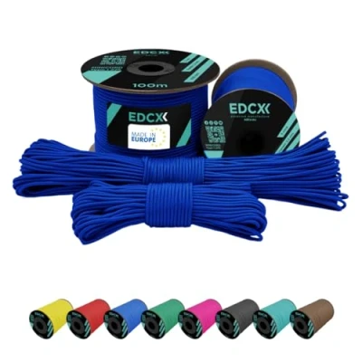 Image de EdcX 2 mm Nylon Paracord 275 (15, 30, 50 and 100 m) 100% Rope, 3 Strand Cord, Cord in Many Colours (Blue, 30