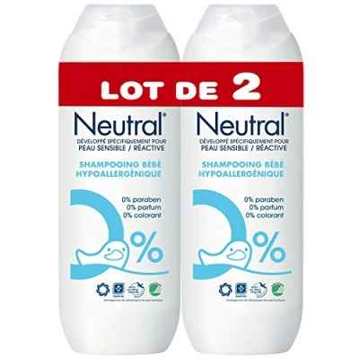 Image de Neutral Shampooing Bébé pour Peaux Sensibles et Réactives Hypoallergénique 0% Paraben, Parfum, Colorant, Nordic Ecolabel (Lot de 2x250ml)