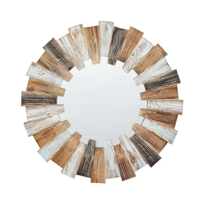Image de Miroir Mural Bois Clair en MDF 66 cm Pièce d&#039;Accent Glamour Décorative Ecatepec