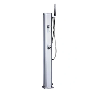 Image de Formidra Douche Solaire Jolly Go 20L DS JG141NX Extérieure en Aluminium avec Douchette Amovible, Mitigeur et Rince Pieds Compacte Élégante Inox 24x26x120cm