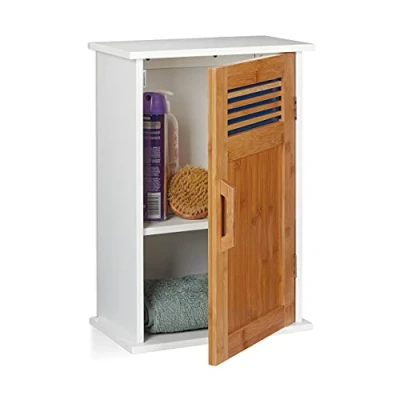 Image de Relaxdays Placard Armoire Salle de Bain WC Suspendu MDF Bambou 1 Porte 2 Compartiments 51, 5 x 35 20 cm, Blancnature