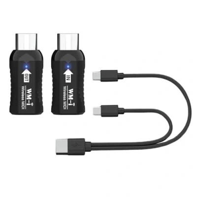 Image de système de transmission sans fil MIDI 2,4 GHz pour guitare, émetteur, fil, adaptateur à faible latence