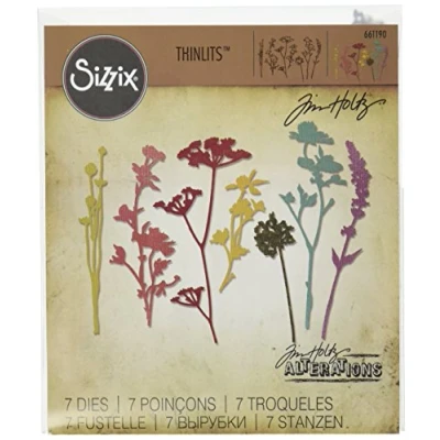 Image de Sizzix 661190 Thinlits Die Set Matrice Fleur Sauvage par Tim Holtz Acier Carbone Multicolore 19 x 14,5 0,5 cm 7 Pièces