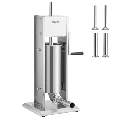 Image de VEVOR Poussoir à Saucisses Manuel 5 L Machine Verticale en Acier Inoxydable Alimentaire Ensacheuse Saucisse 4 Tubes de Remplissage 2 Vitesses Réglables pour Churros Saucissons Restaurant