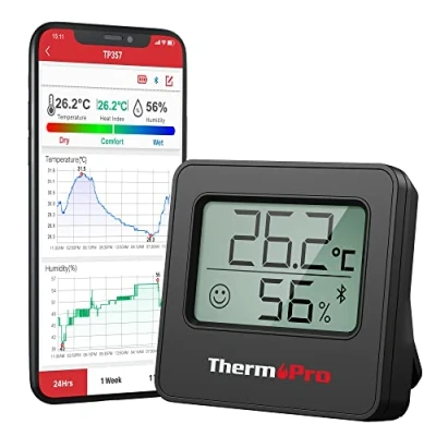 Image de Thermopro TP357 Petit Thermometre Interieur Numérique Bluetooth de Hygrometre Interieur, Termometre Maison Pieces Thermomètre Connecté Utilisé avec Smart APP, Cave a Vin Multifonctions