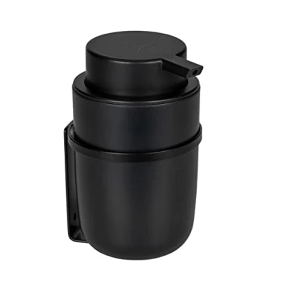 Image de WENKO distributeur de savon Turbo Loc® Carpino, à pompe en plastique haute qualité fixer sans percer sur surface lisse, jusqu&#039;à 250 ml liquide, support mural métal, noir
