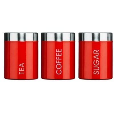 Image de Kabalo Rouge ANGLAIS Ensemble de 3 thé Café et sucre Canisters Rangement Cuisine conteneurs Jars Pots (10cm x 12cm chacun) [Red Set of Tea Coffee &amp; Sugar Kitchen Storage Containers each)]