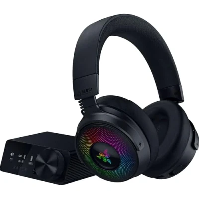 Image de Razer Kraken V4 Pro Casque de Jeu sans Fil avec hub contrôle Sensa HD haptics (hub OLED, Triforce 40mm Drivers, HyperSpeed &amp; Bluetooth, THX Spatial Audio, RGB) Noir