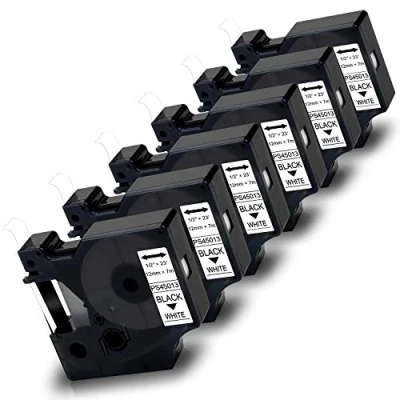 Image de 6X Pristar 12mm Compatible Ruan pour 45013 S0720530 Noir sur Blanc Dymo LabelManager 160 280 210D 360D 420P PnP LabelWriter 450Duo 450 Twin Turbo
