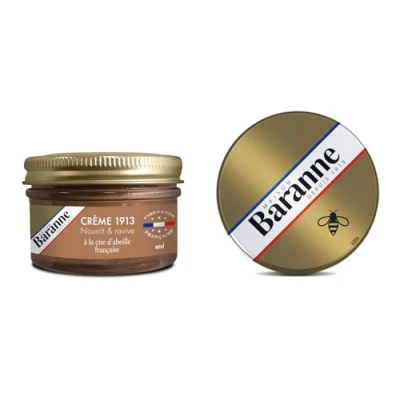 Image de Baranne Crème Cirage MIEL Cire D&#039;Abeille Française Entretien Chaussure Cuir Ravive Les Couleurs, Nourrit et Assouplit Soin en profondeur Brillance Supérieure Longue Durée Pommadier 50mL